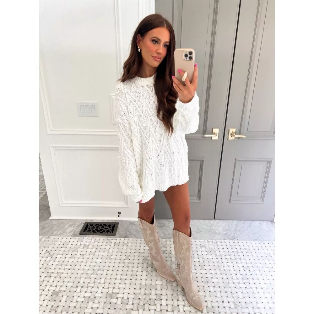 FREE PEOPLE Isla Cable Stitch Tunic Sweater in White Size Medium